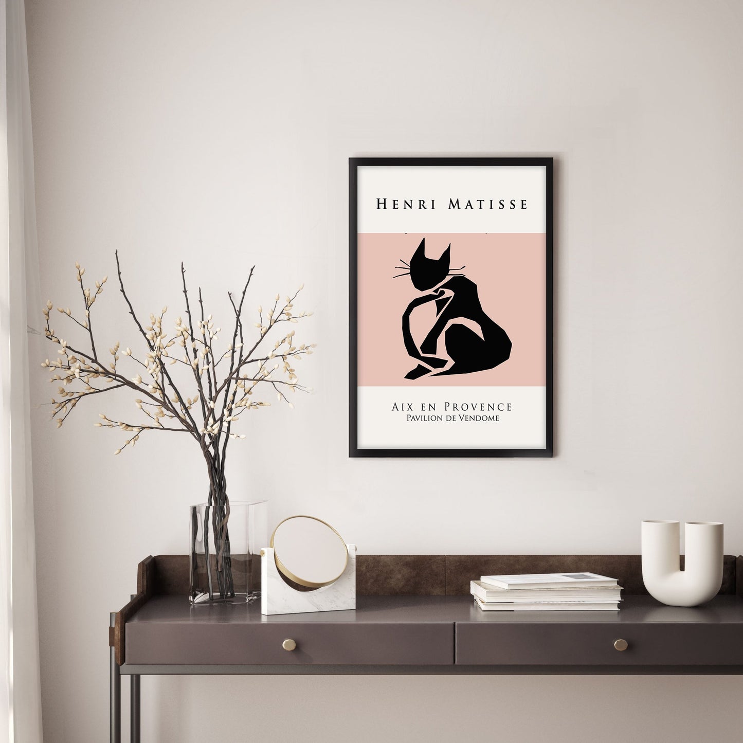 Ethan Taylor 'Matisse Cat Blush and Black' Framed Art Print