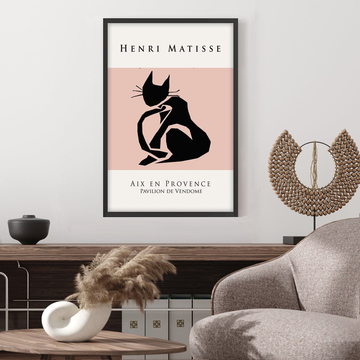 Ethan Taylor 'Matisse Cat Blush and Black' Framed Art Print