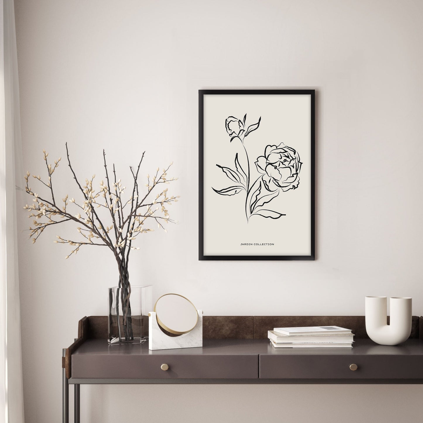 Ethan Taylor 'Flowers Beige Neutral' Framed Art Print