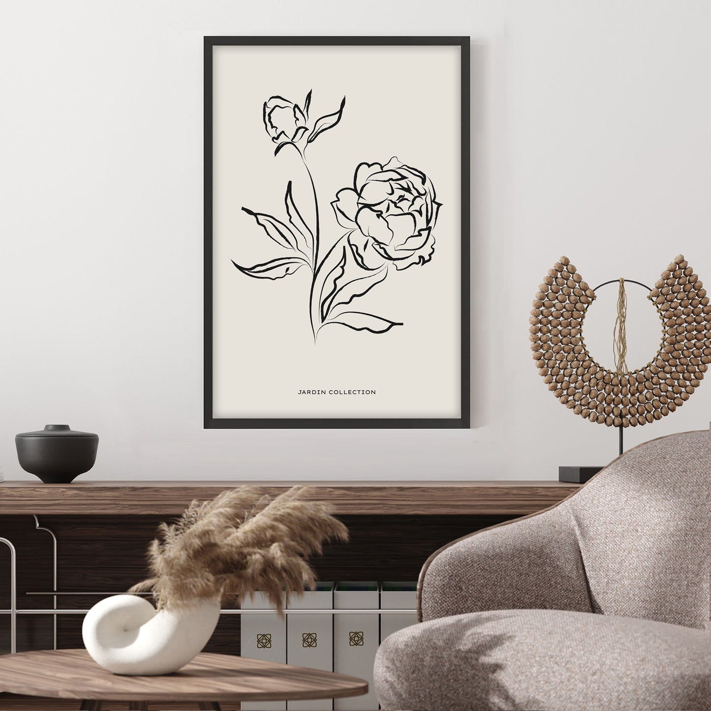 Ethan Taylor 'Flowers Beige Neutral' Framed Art Print