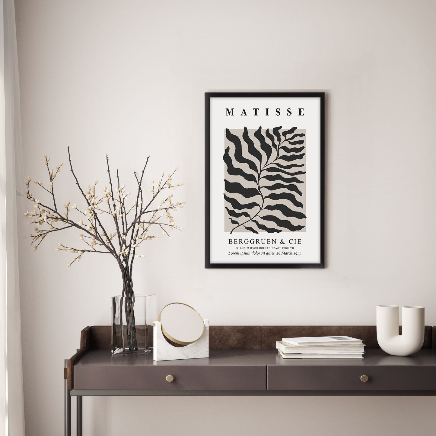 Ethan Taylor 'Matisse Leaf Black & Beige' Framed Art Print