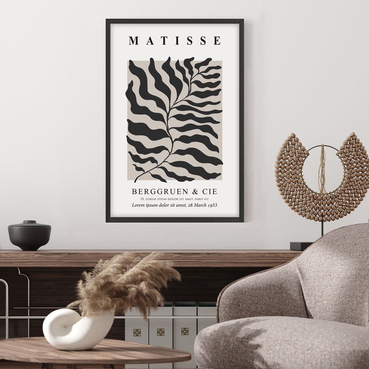 Ethan Taylor 'Matisse Leaf Black & Beige' Framed Art Print