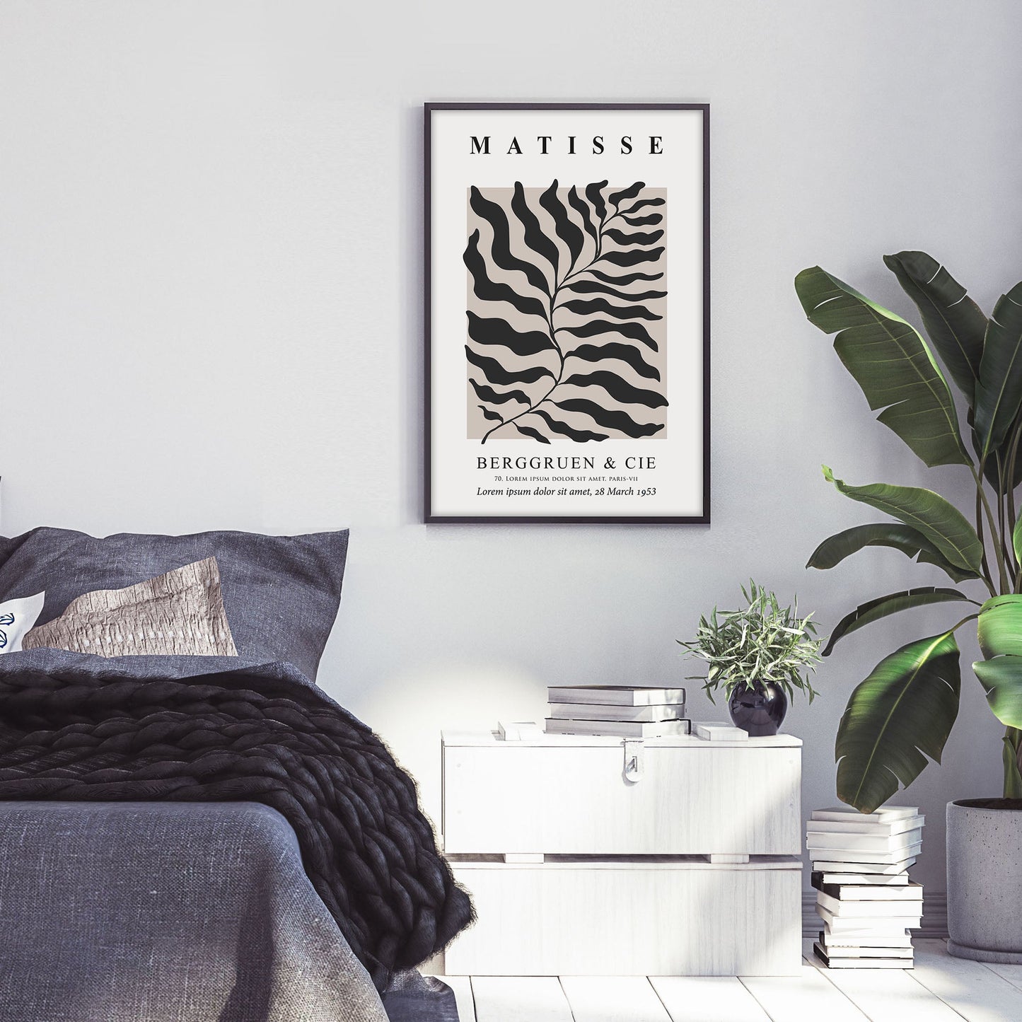 Ethan Taylor 'Matisse Leaf Black & Beige' Framed Art Print