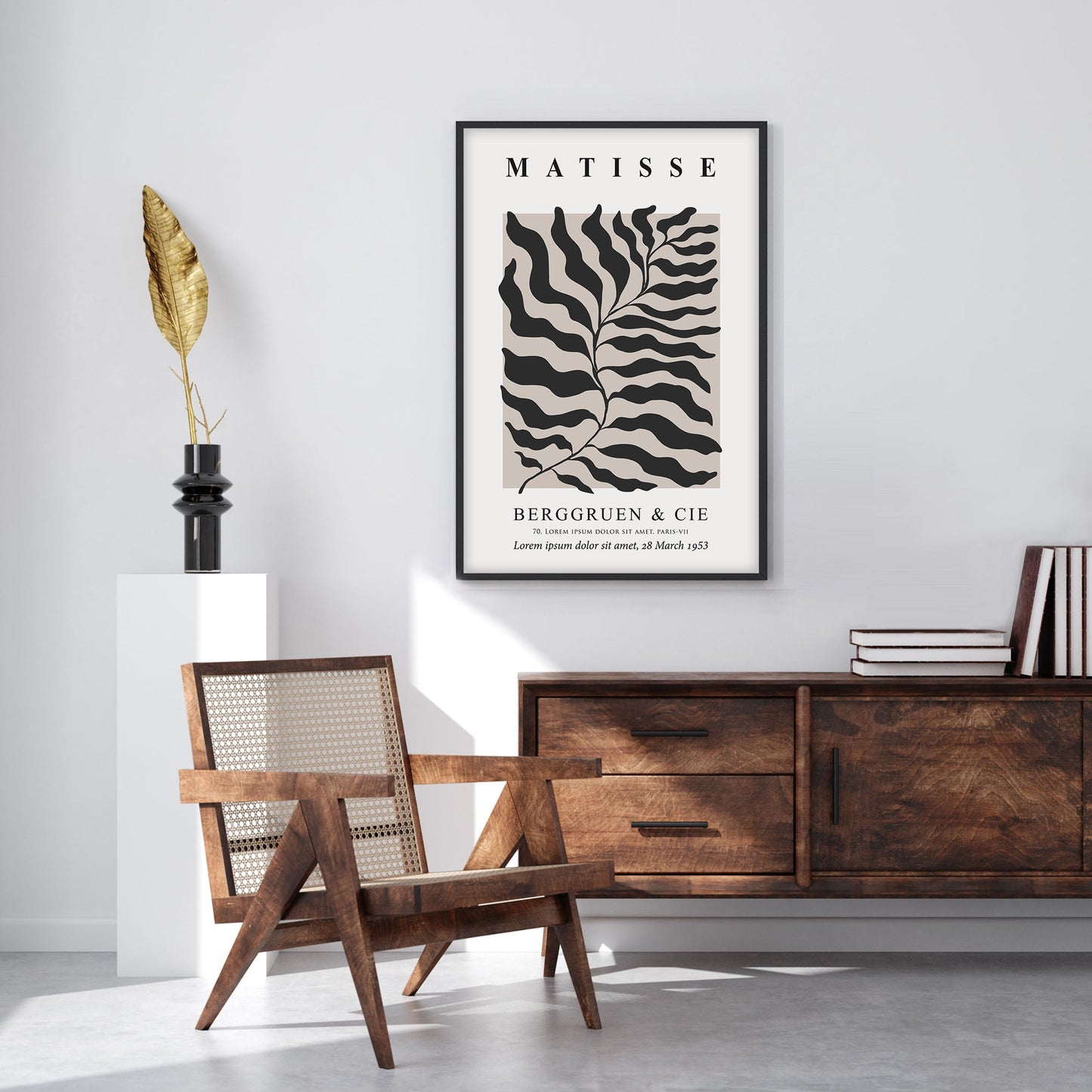 Ethan Taylor 'Matisse Leaf Black & Beige' Framed Art Print