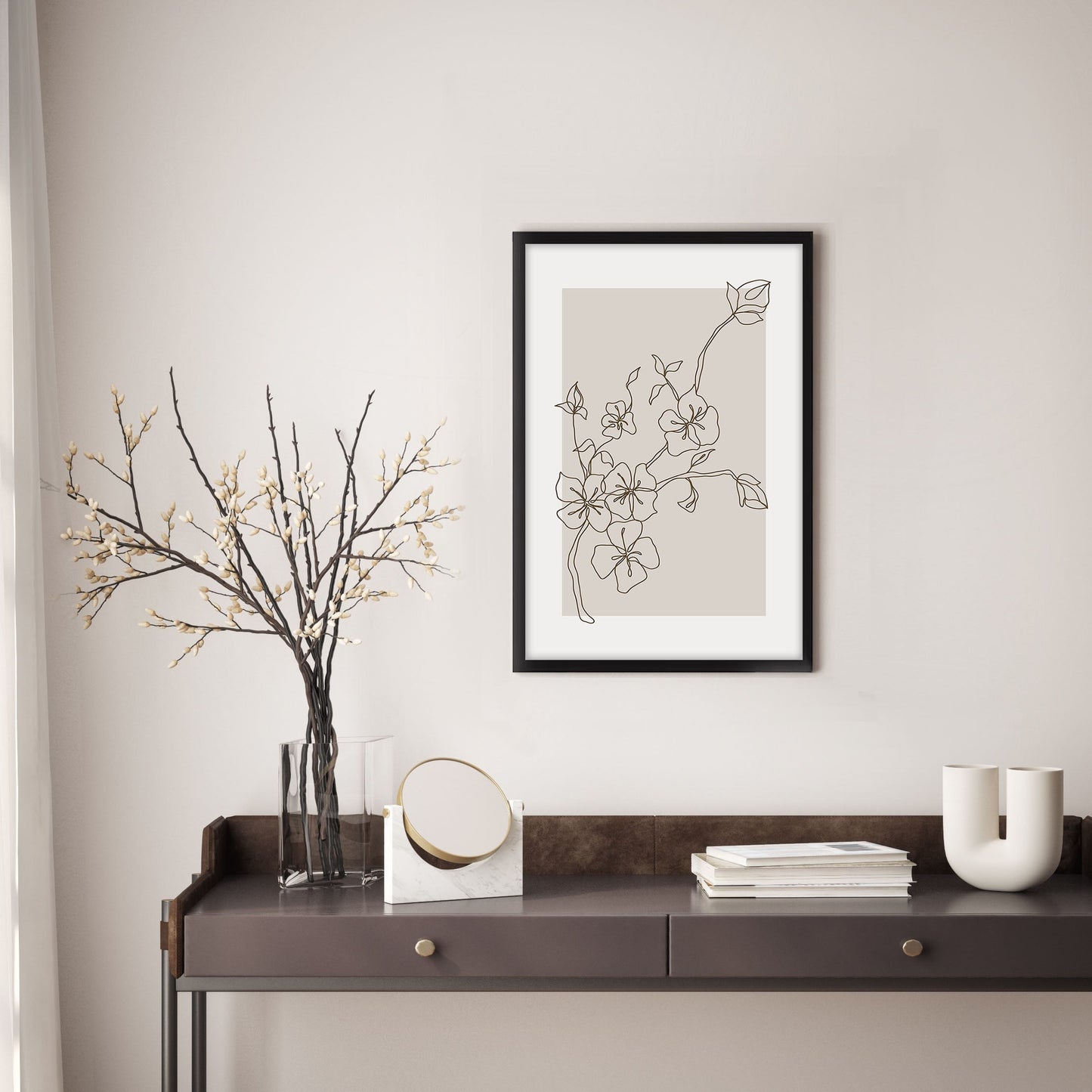 Ethan Taylor 'Flowers Beige' Framed Art Print