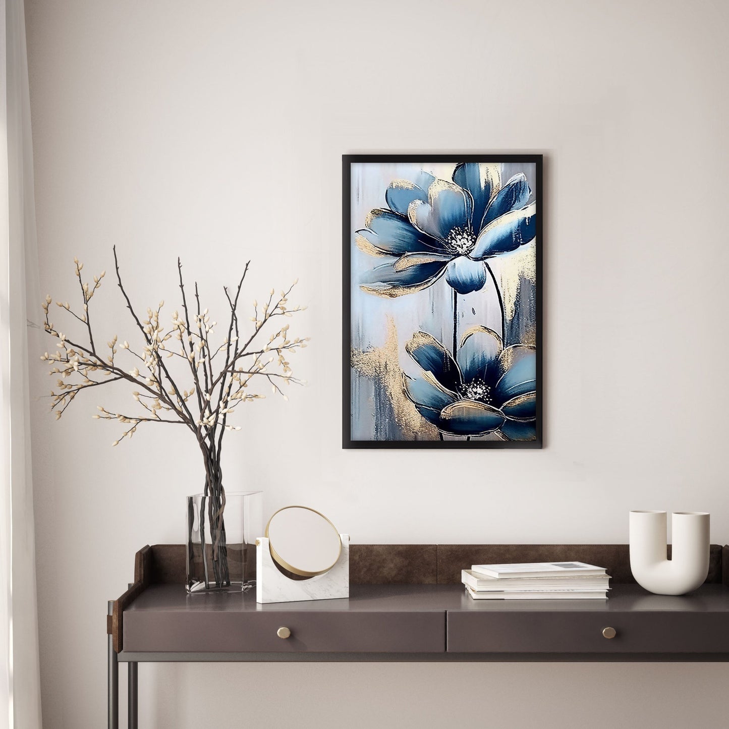 Ethan Taylor 'Blue and Gold Flowers' Framed Art Print