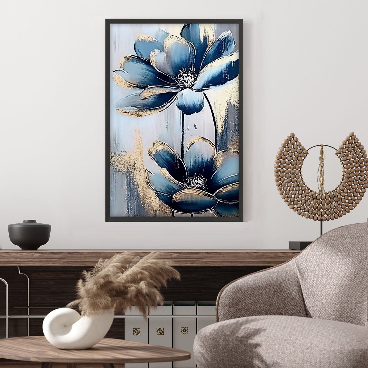 Ethan Taylor 'Blue and Gold Flowers' Framed Art Print