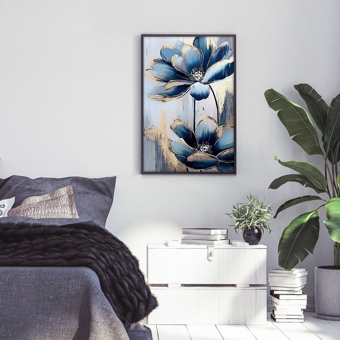 Ethan Taylor 'Blue and Gold Flowers' Framed Art Print