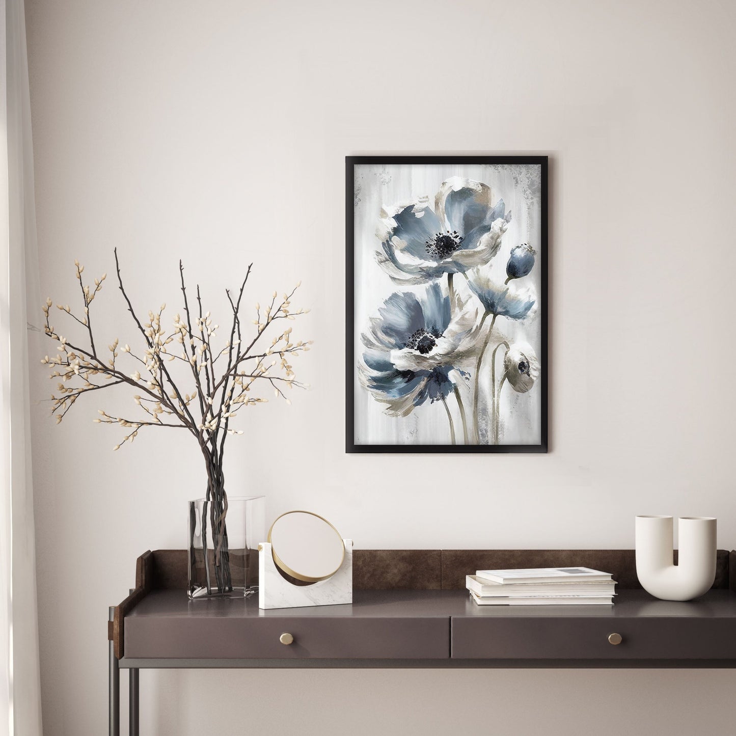 Ethan Taylor 'Blue and Silver Flowers' Framed Art Print