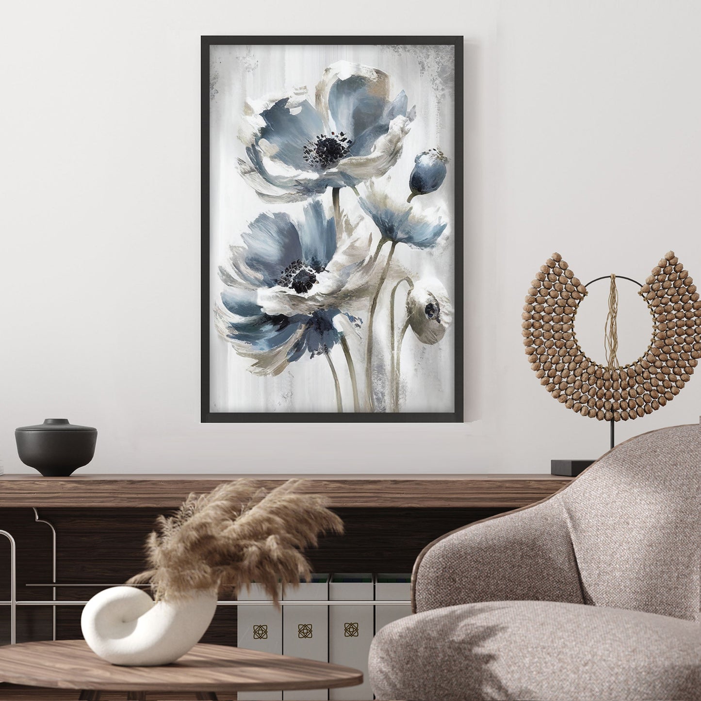 Ethan Taylor 'Blue and Silver Flowers' Framed Art Print