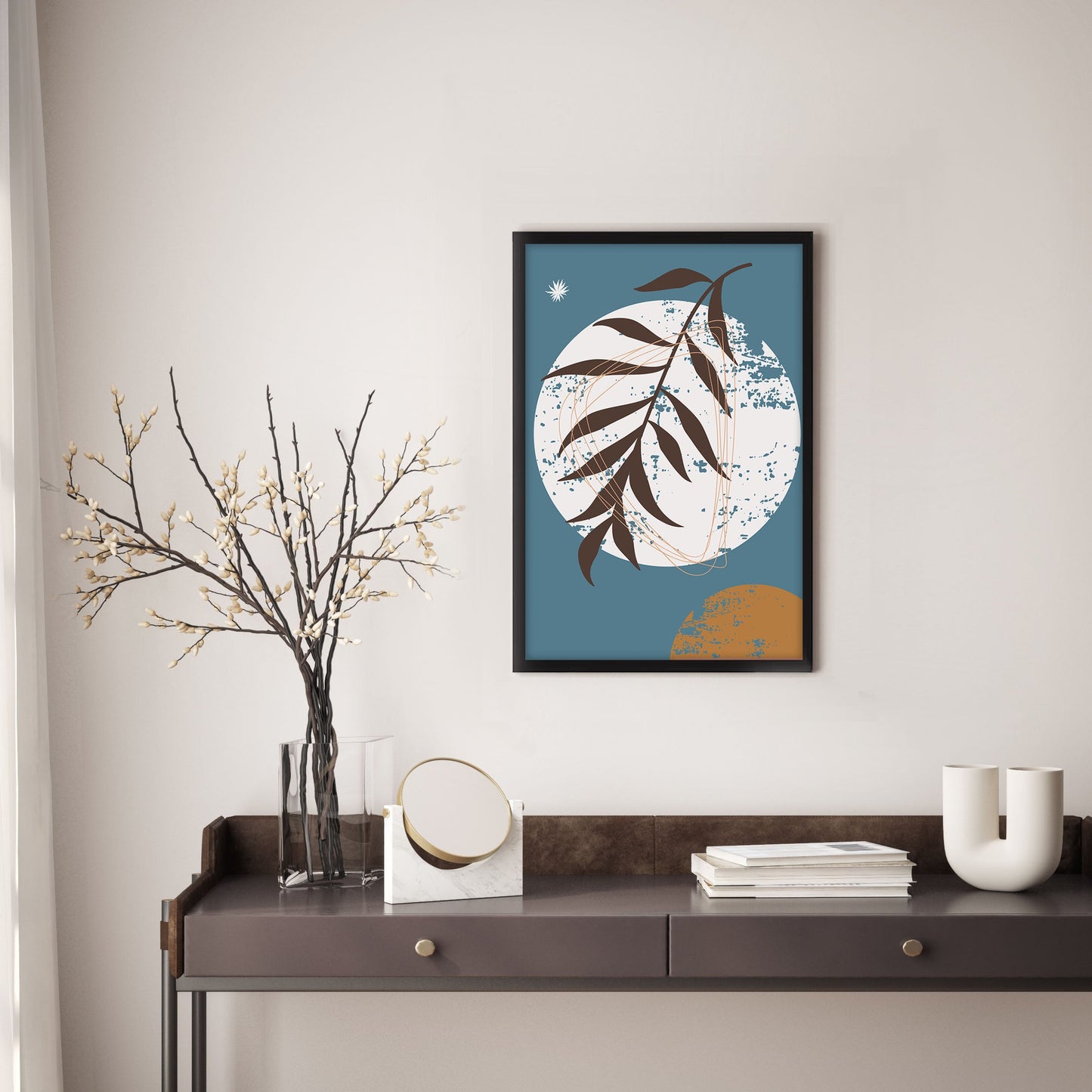 Ethan Taylor 'Boho Moon and Leaf' Framed Art Print