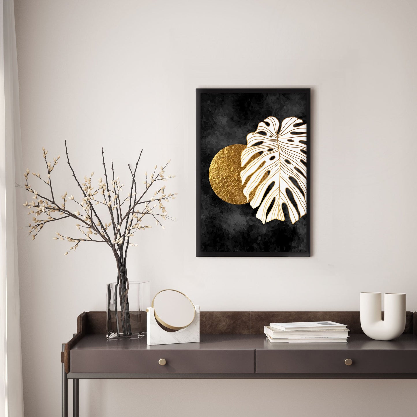 Ethan Taylor 'Monstera and Golden Moon' Framed Art Print