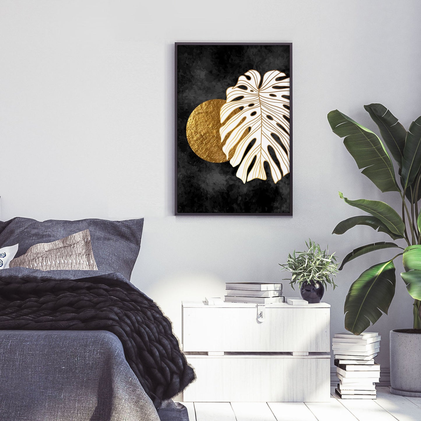 Ethan Taylor 'Monstera and Golden Moon' Framed Art Print