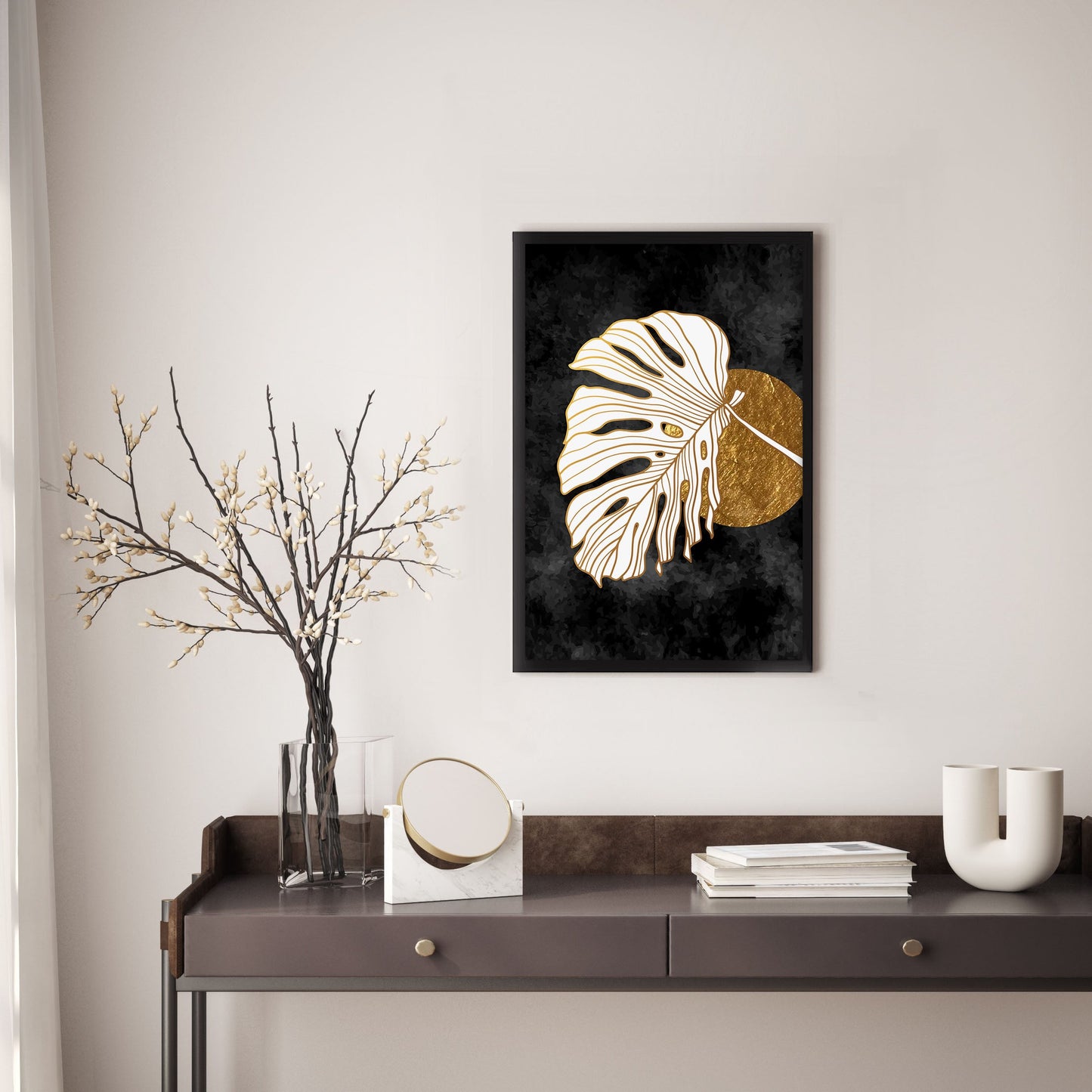 Ethan Taylor 'Monstera in Black and Gold' Framed Art Print