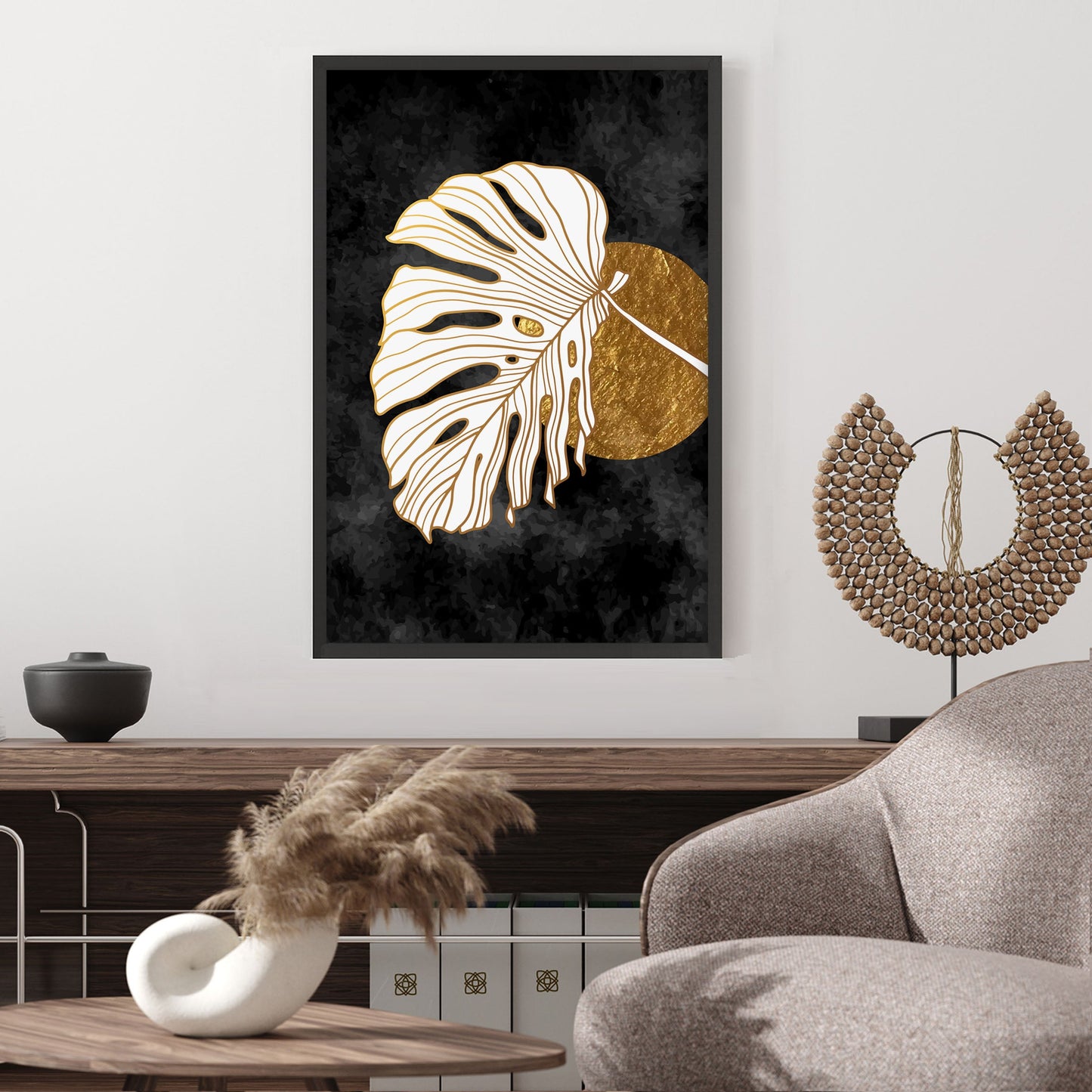 Ethan Taylor 'Monstera in Black and Gold' Framed Art Print