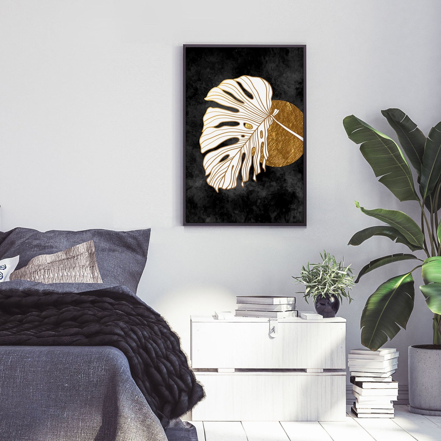 Ethan Taylor 'Monstera in Black and Gold' Framed Art Print