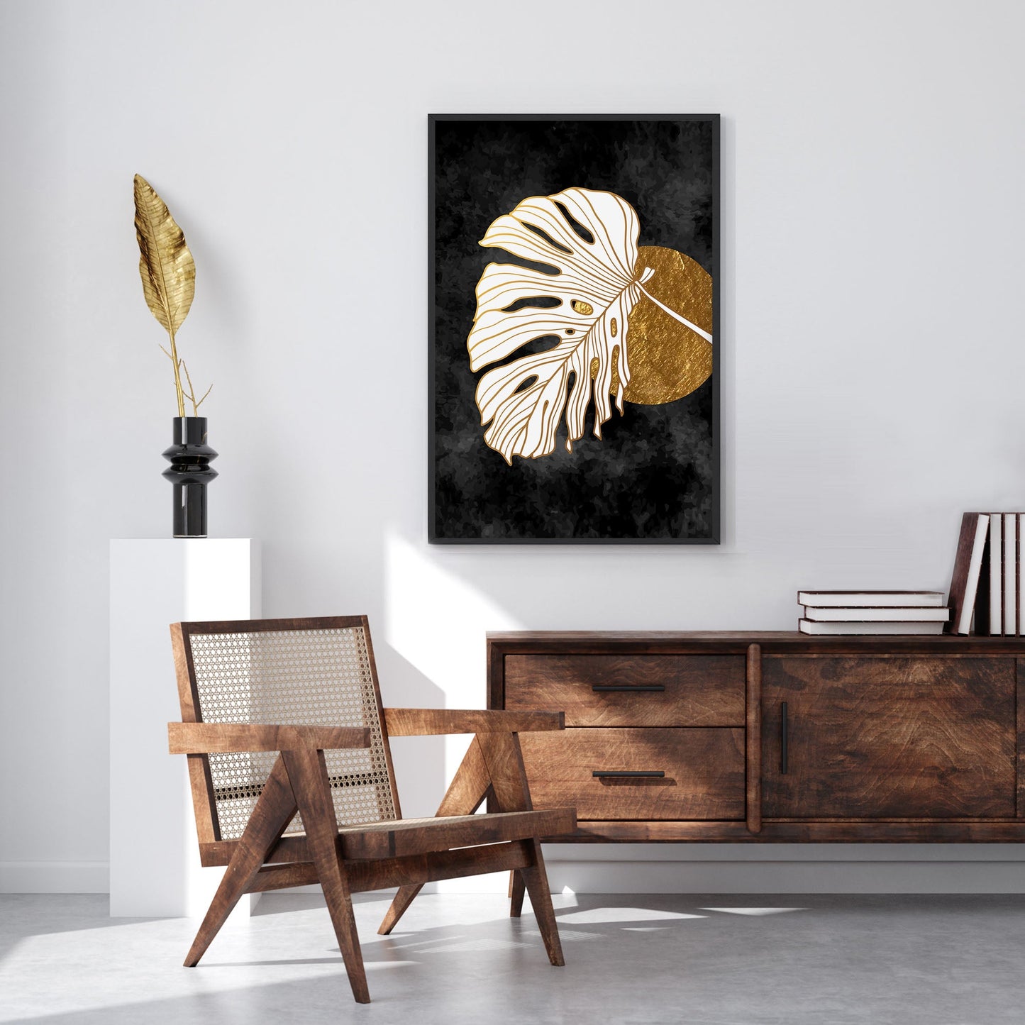 Ethan Taylor 'Monstera in Black and Gold' Framed Art Print