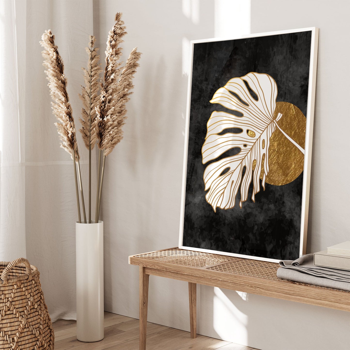 Ethan Taylor 'Monstera in Black and Gold' Framed Art Print