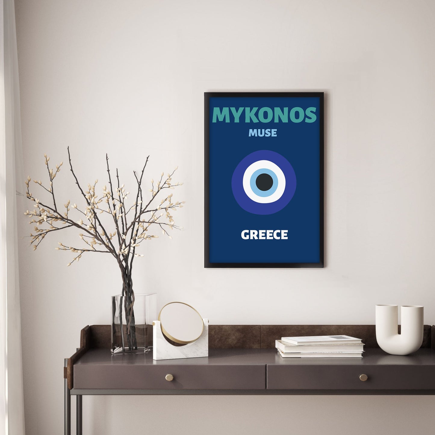 Ethan Taylor 'Mykonos Muse Travel Poster' Framed Art Print