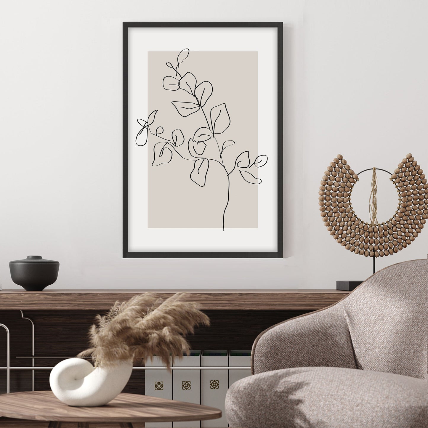 Ethan Taylor 'Line Art Eucalyptus Beige' Framed Art Print