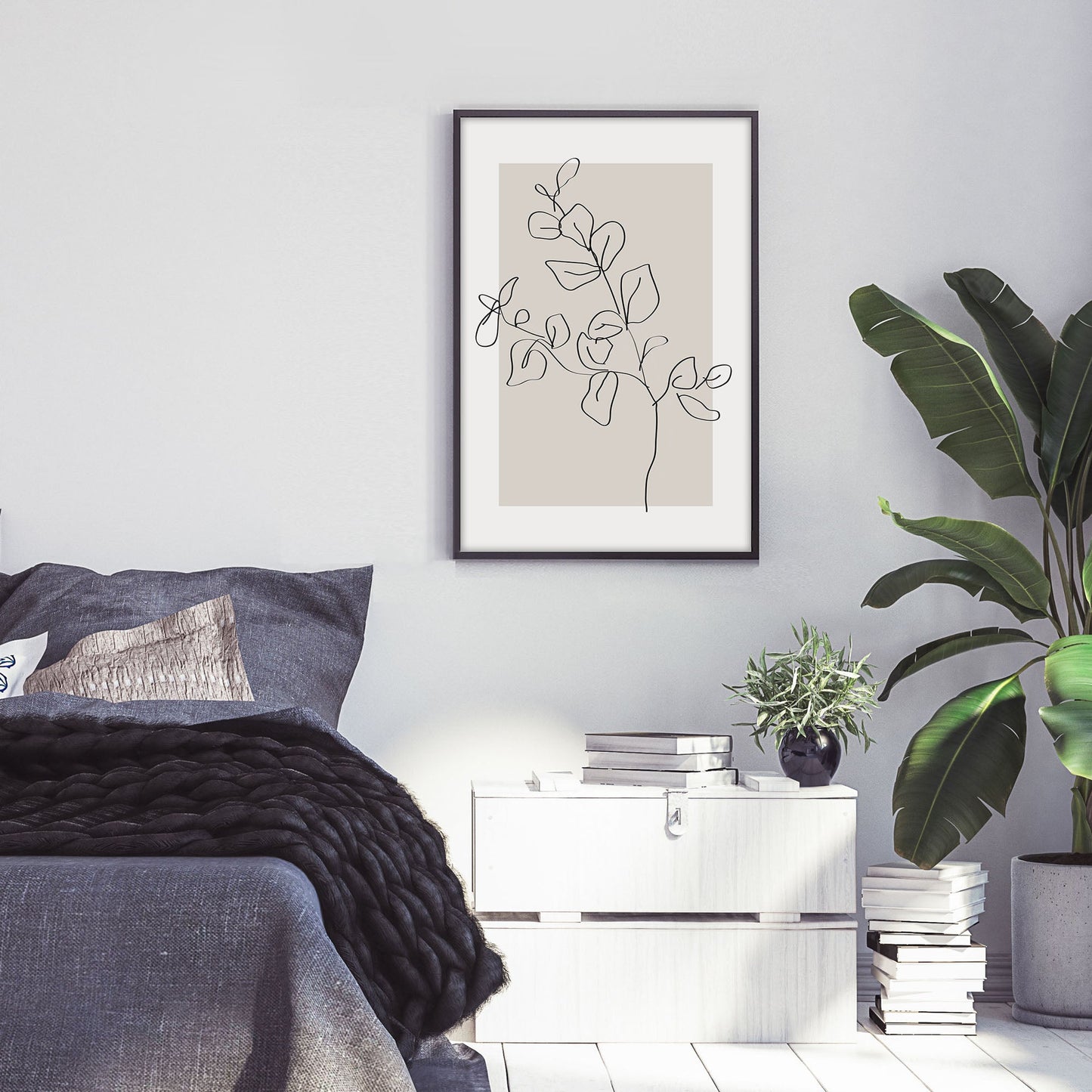 Ethan Taylor 'Line Art Eucalyptus Beige' Framed Art Print