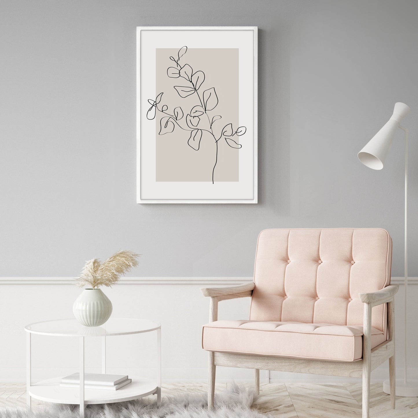 Ethan Taylor 'Line Art Eucalyptus Beige' Framed Art Print