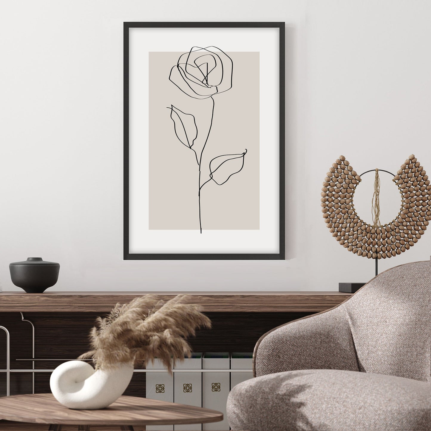 Ethan Taylor 'Rose Line Art Beige Neutral' Framed Art Print