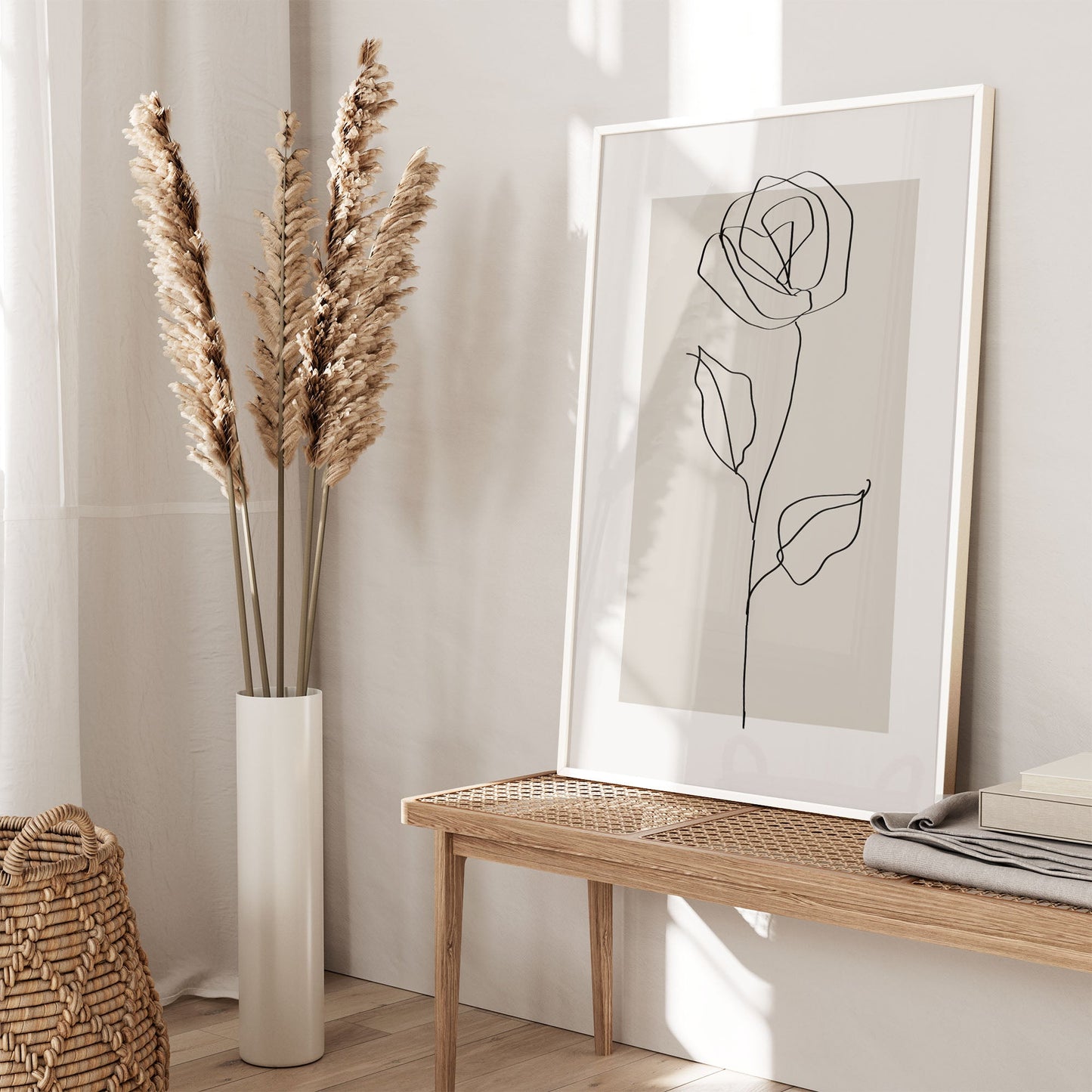 Ethan Taylor 'Rose Line Art Beige Neutral' Framed Art Print