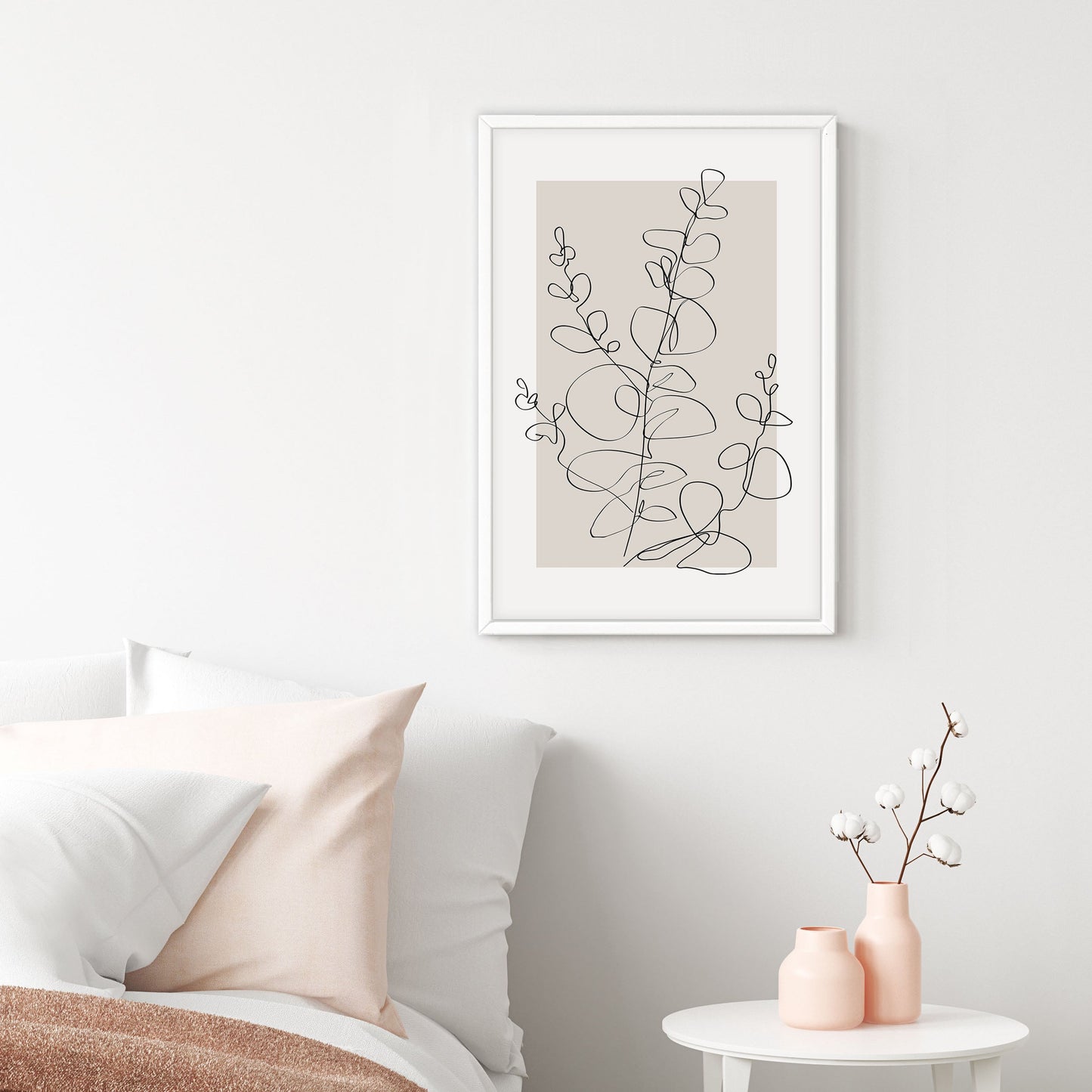 Ethan Taylor 'Eucalyptus Line Art Beige Neutral' Framed Art Print