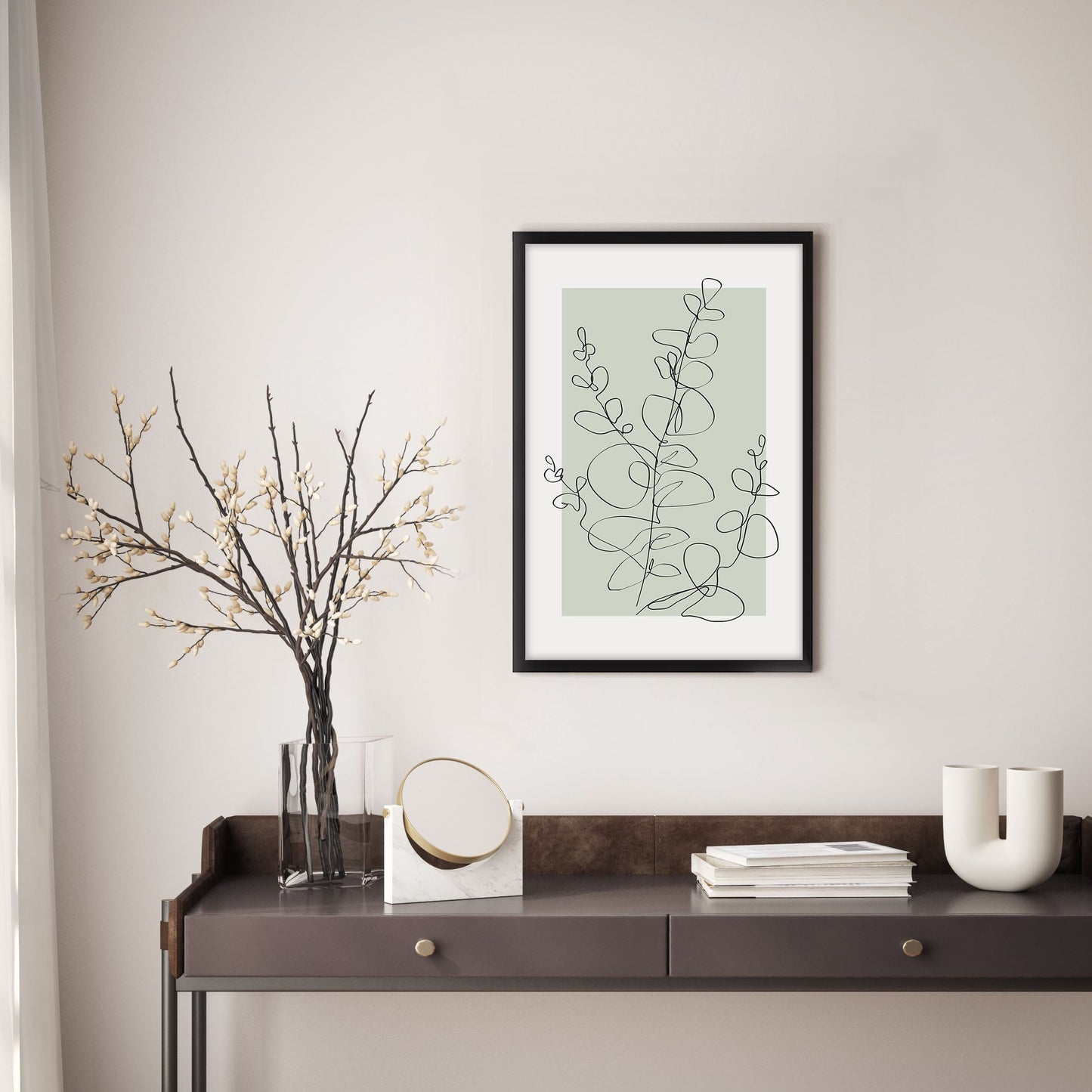 Ethan Taylor 'Eucalyptus Line Art Sage Green' Framed Art Print