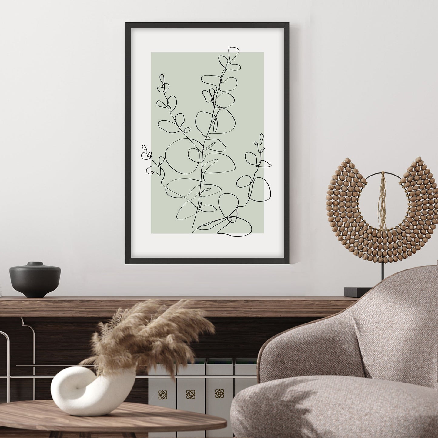 Ethan Taylor 'Eucalyptus Line Art Sage Green' Framed Art Print