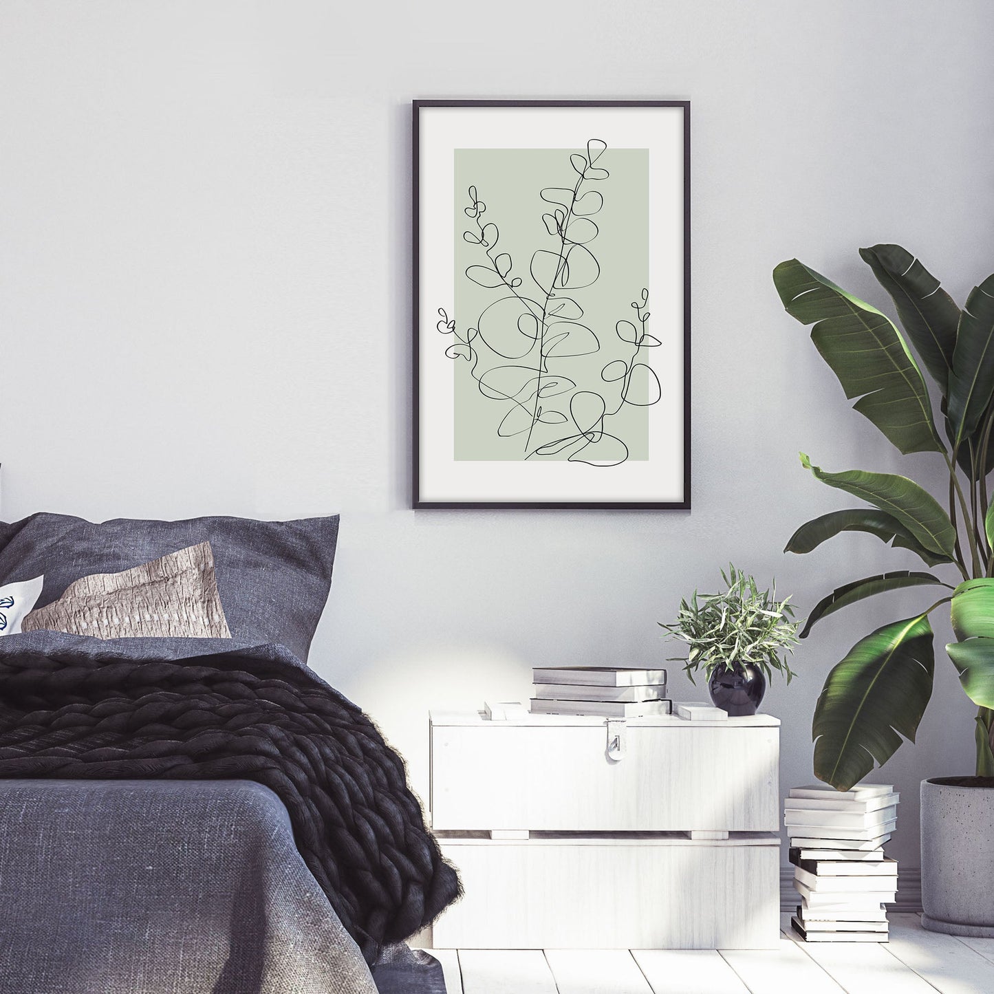 Ethan Taylor 'Eucalyptus Line Art Sage Green' Framed Art Print