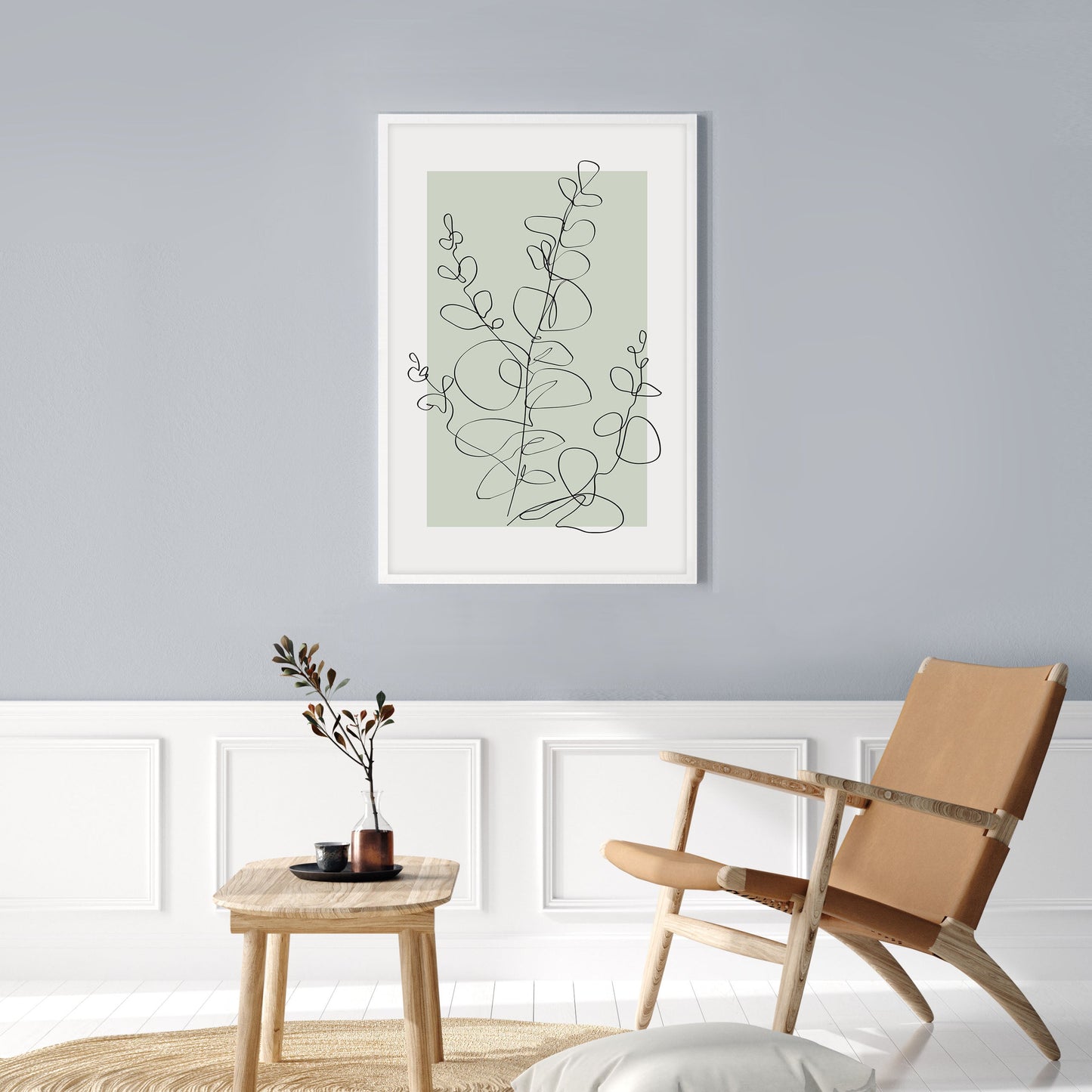 Ethan Taylor 'Eucalyptus Line Art Sage Green' Framed Art Print