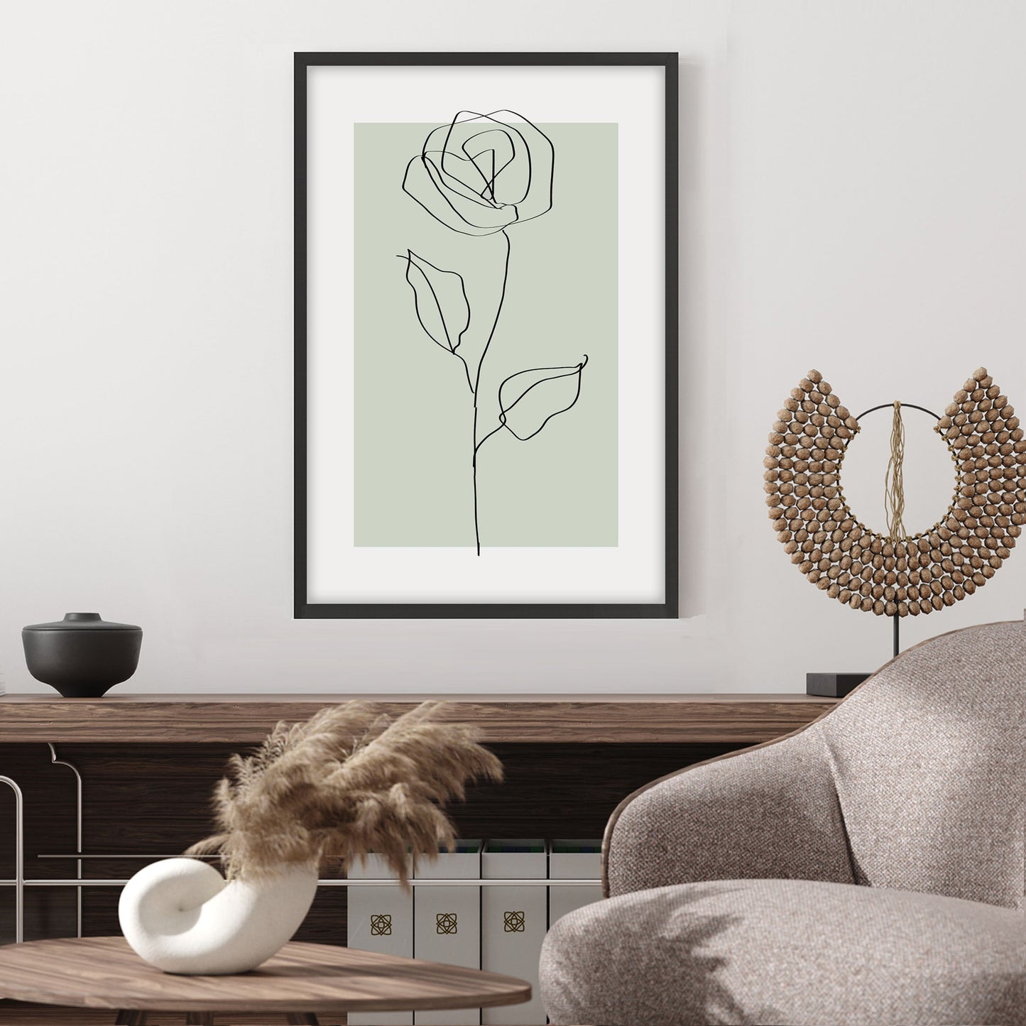 Ethan Taylor 'Rose Line Art Sage Green' Framed Art Print