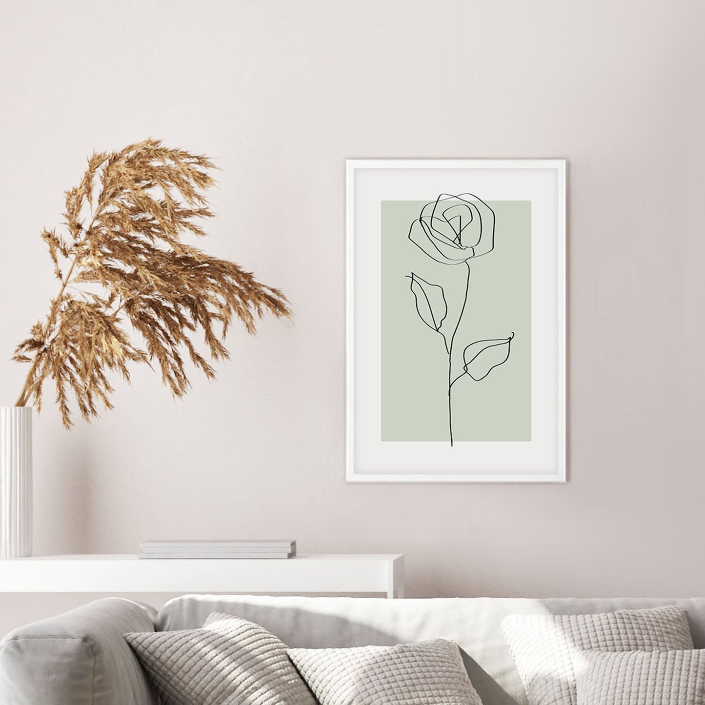 Ethan Taylor 'Rose Line Art Sage Green' Framed Art Print