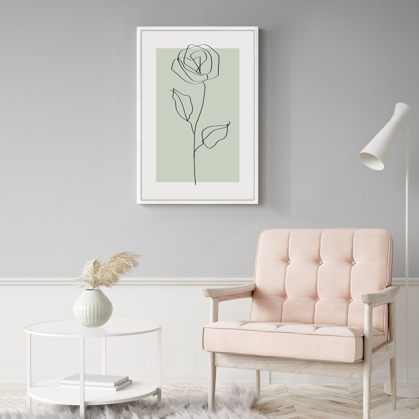 Ethan Taylor 'Rose Line Art Sage Green' Framed Art Print