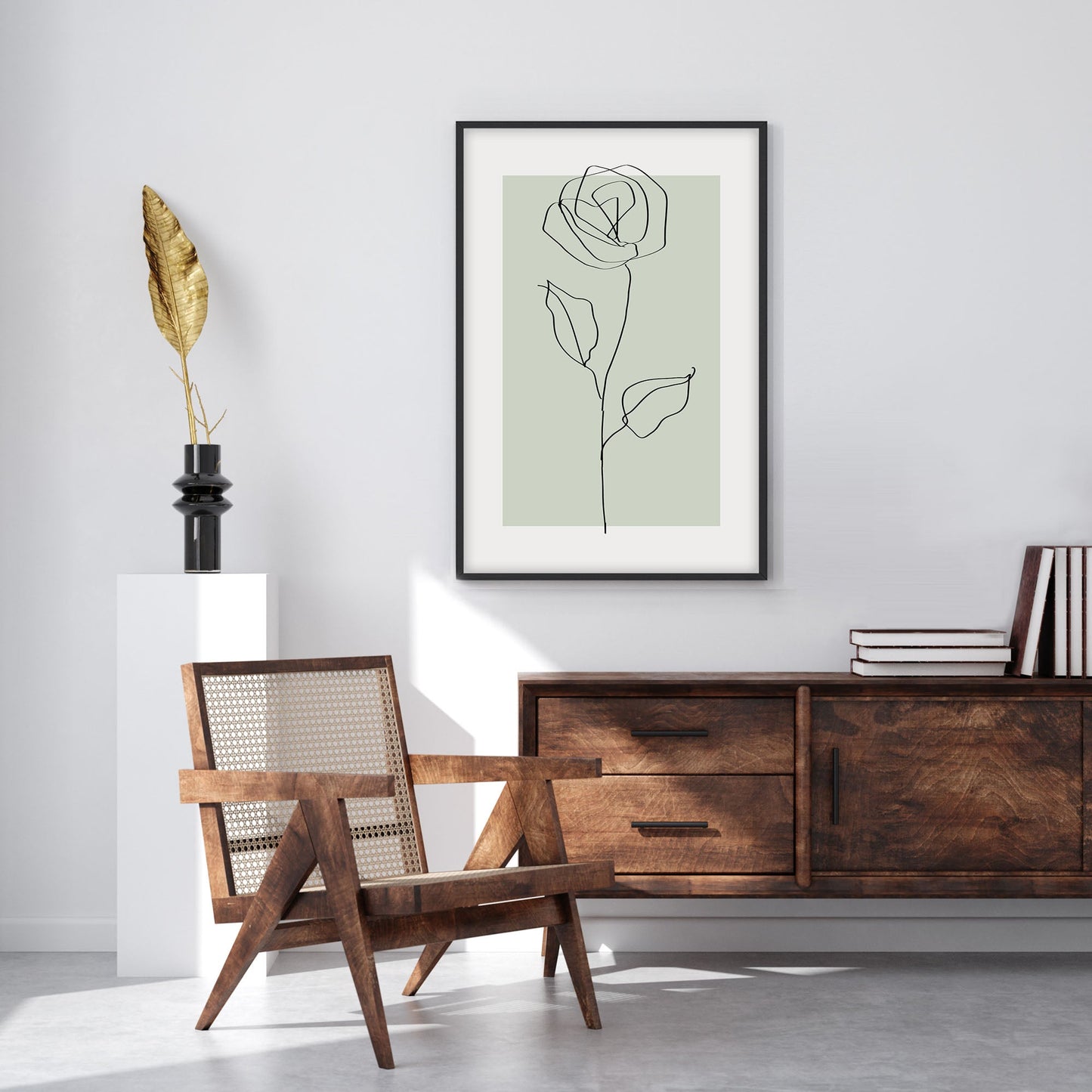 Ethan Taylor 'Rose Line Art Sage Green' Framed Art Print