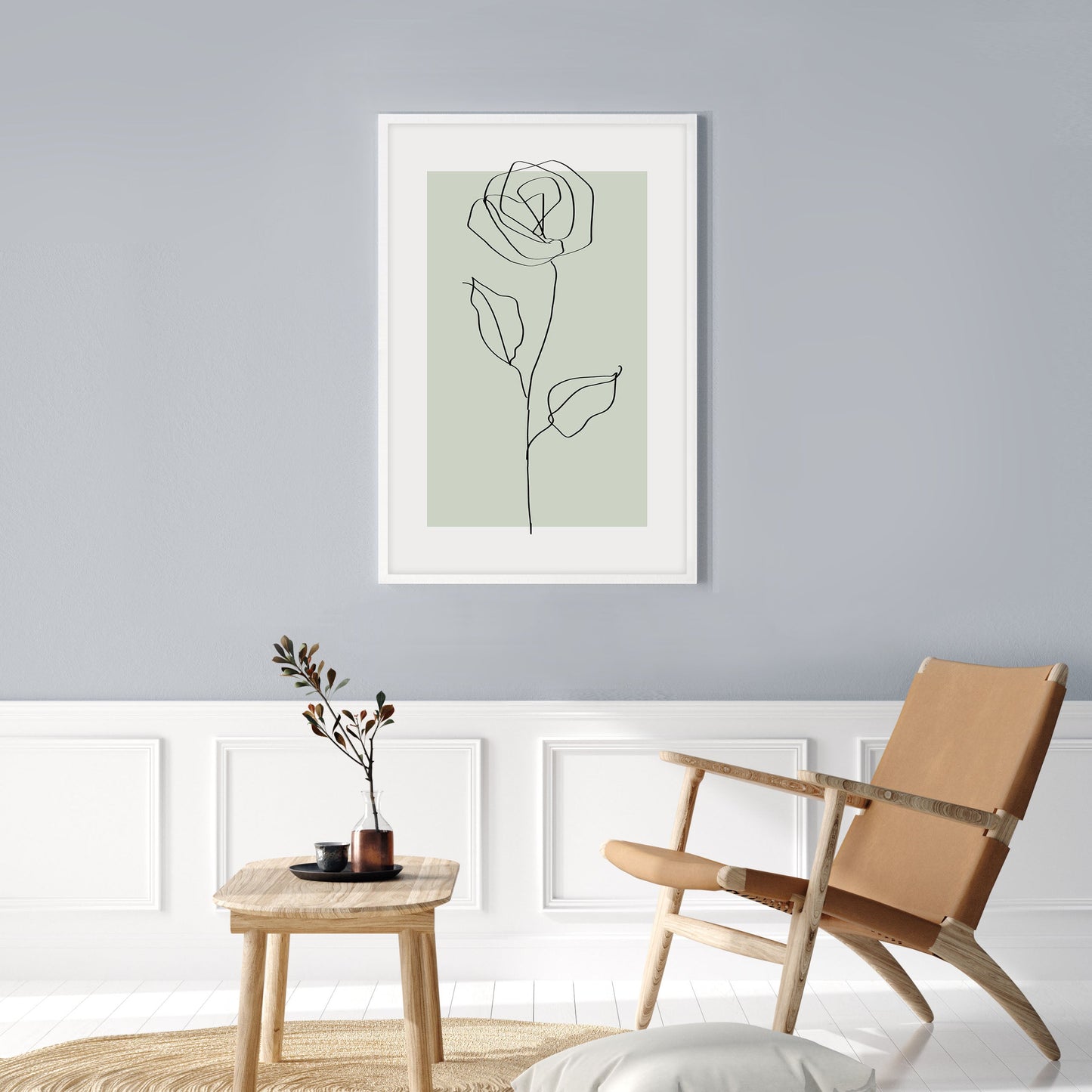 Ethan Taylor 'Rose Line Art Sage Green' Framed Art Print